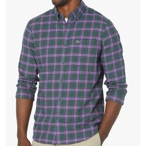 Lacoste Men's Casual Green and Purple Checkered Shirt
